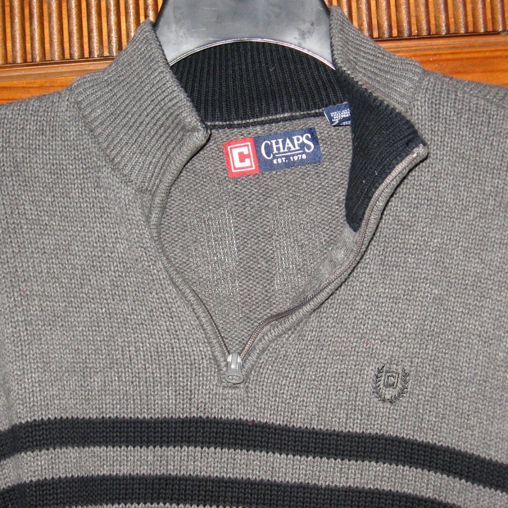 CHAPS BLACK & GRAY 1/4 ZIP FRONT SWEATER SIZE XL
